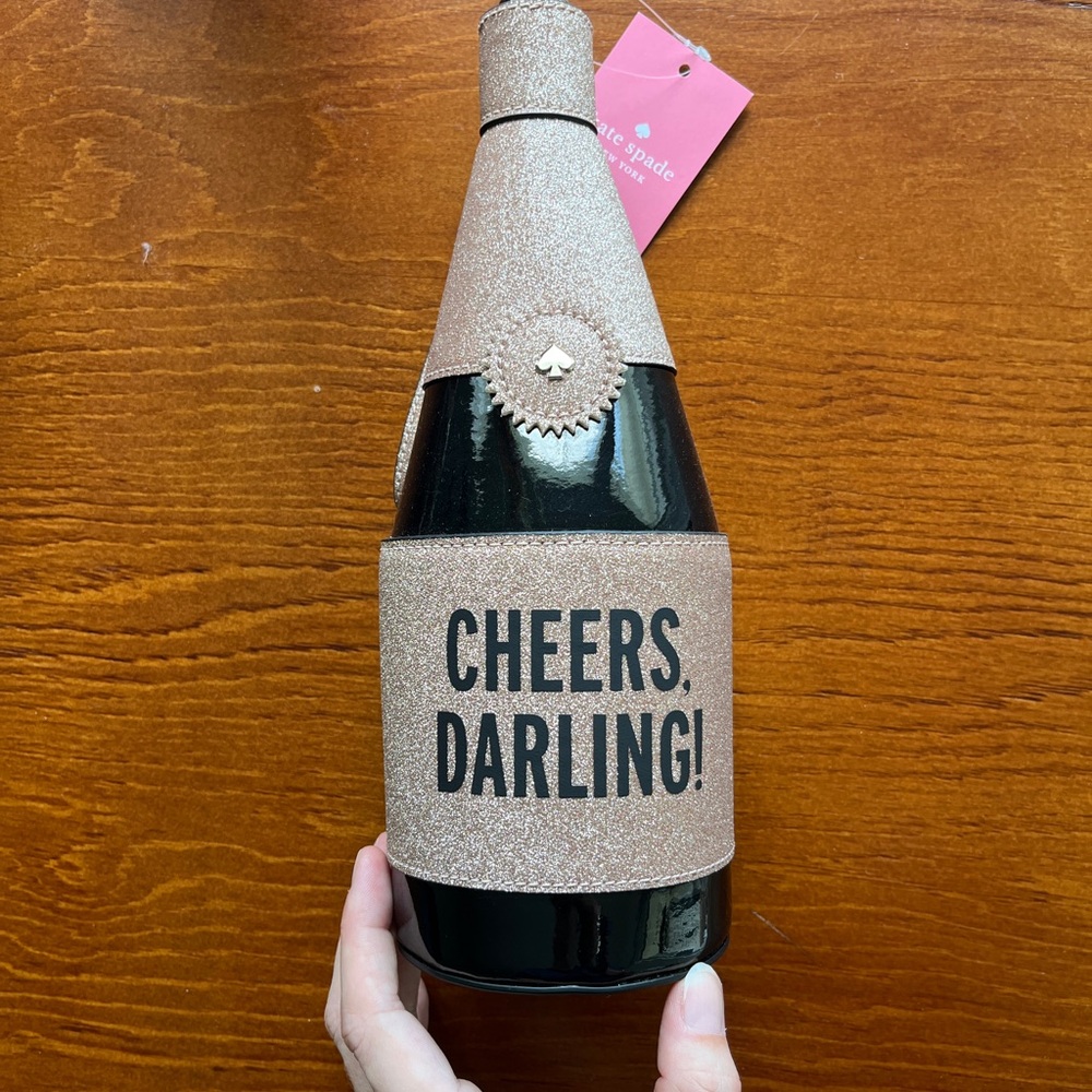 Kate Spade Glittery Cheers Darling novelty champagne bottle wristlet